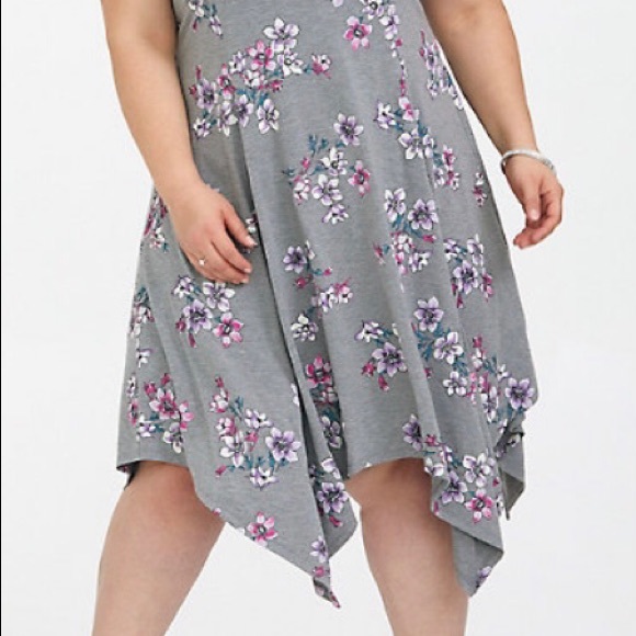 Swing Floral Jersey Trapeze Dress Handkerchief Hem - Picture 5 of 6